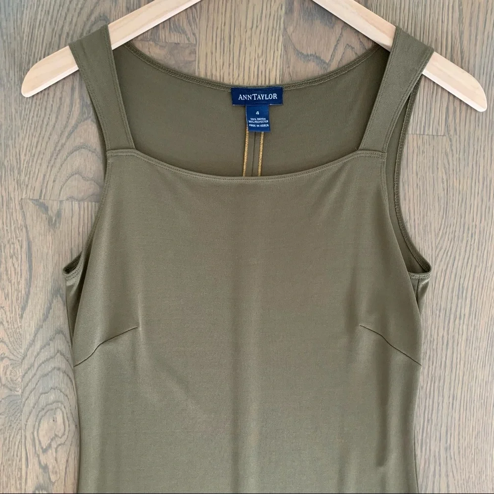 Vintage Y2K Ann Taylor Olive Square Neck Jersey Maxi Dress in Olive Green Size 4